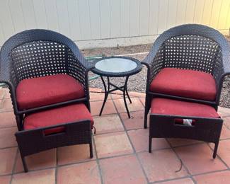 Wicker Patio furniture 3 piece with stored foot stools