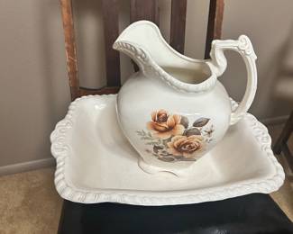 Vintage Large Porcelain Pitcher & wash basin