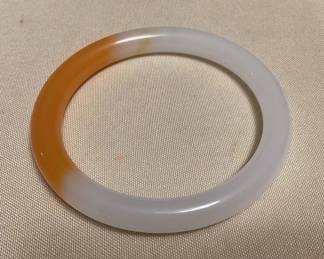 MMC111 White & Orange Jade Bangle Bracelet