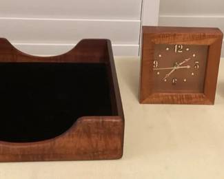 MMC100 Koa Wood Letter Tray & Two Desk Clocks