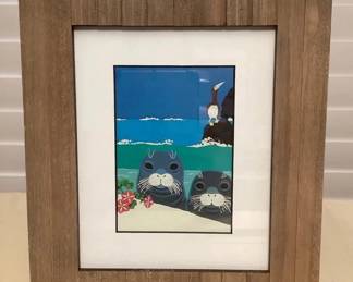 MMC087 Framed Picture Of Monk Seals By Rosalie Prussing