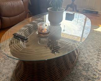 . . . glass and wicker coffee table