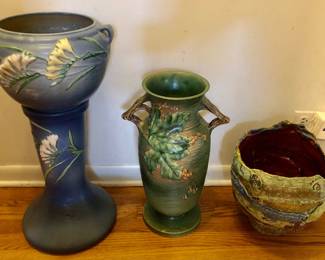 Roseville Jardinere, Large Floor Vase & one of the contemporary vase