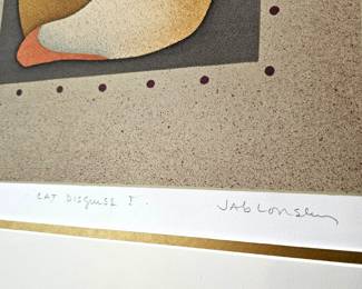 Pencil signed limited edition color lithograph titled "Cat Disguise I" by artist Carolyn Jablonsky.