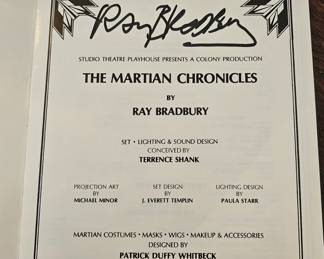 "Ray Bradbury" autographed premiere of "The Martian Chronicles" stage / play production program 1977.