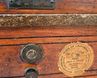 Antique Henry Troemner apothecary pharmacy balance scale, wooden case, marble top & glass cover.
