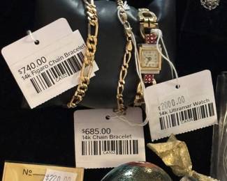14k Figaro Chain Bracelet, 14k Chain Bracelet, 14k Ultramar Watch
