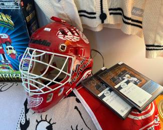 Red Wings Goalie Helmet, Signed Sports Memorabilia 