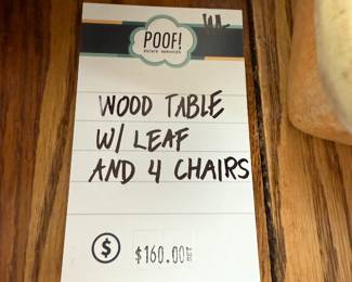 Wood Table w/ Leaf and 4 Chairs 
