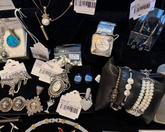 Swarovski Heart Pendant, Indonesian Sterling Moonstone, Sterling Jezlaine Brooch