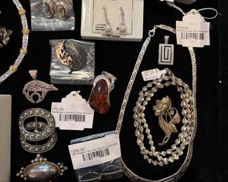 MM Rogers 14k and Sterling Earrings, Statement Sterling Drop Pendant 