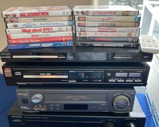STEREO EQUIPMENT PHILLIPS DVD PLAYER, SANYO CD PLAYER, SHARP VC-H976 , VHS PLAYER, KENWOOD RECEIVER KR-A3070
