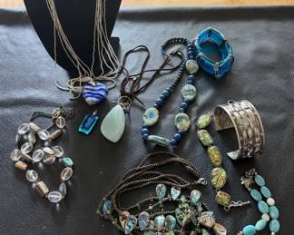 Blue Tones  Multistrand Beads with Sterling Silver Pieces