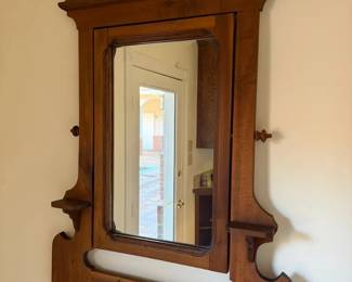 Antique Style Wooden Wall Mirror with Architectural Pediment