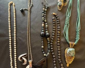 Pierre Deroome Brenner Necklace, 14K Gold Clasp Pearl Style Beads,  Stones