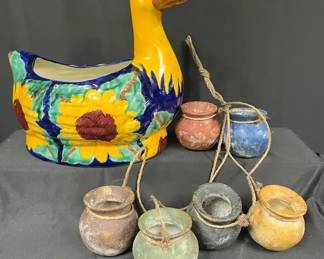 Colorful Garden Pottery  Large Duck Planter  Hanging Clay Pots