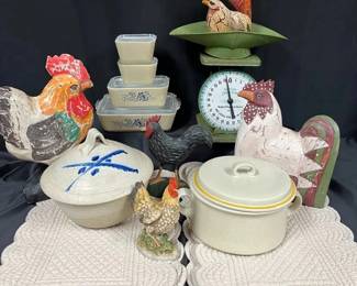 Vintage Country Kitchen Decor  Roosters, Scale  Stoneware