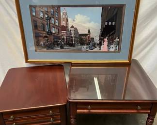 Pair of Lexington Side Tables with Framed Cityscape Art