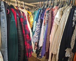 Women's and men's clothing, large sizes, some shoes