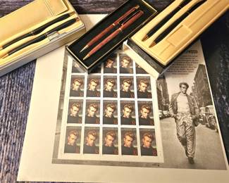 Vintage pen sets and stamp sheet