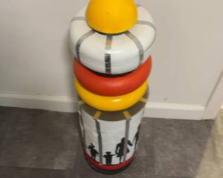 "Peppermill" Abstract Colorful Totem Sculpture with Family Silhouettes 30 x 9