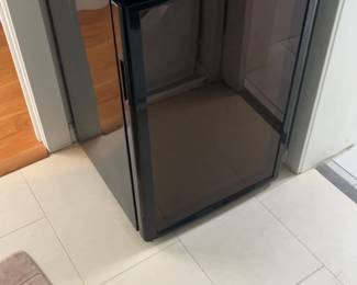 Compact Black Beverage Refrigerator with Glass Door