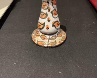 Hand-Painted Ceramic Taper Candle Holder with Folk Art Design
