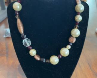 Murano Glass Faux Pearl and Crystal Statement Necklace