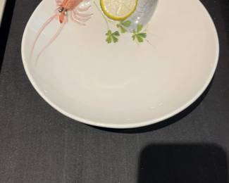 Ceramic Seafood Platter with Raised Lobster and Shell Relief