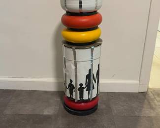 "Peppermill" Abstract Colorful Totem Sculpture with Family Silhouettes 30 x 9