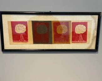 Framed Abstract Tree Block Print Quadriptych