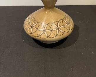 Vintage Hand-Painted Geometric Pattern Ceramic Bud Vase