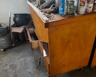 Hand made workshop table, storage cabinet