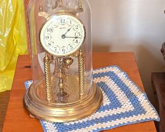 Side table, clock and lamp