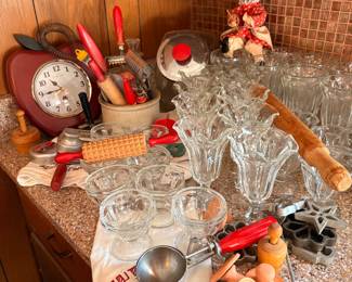 Vintage desert glasses and  kitcki  utensils