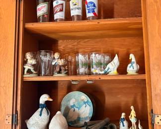 Collector beer glasses and  geese figurines