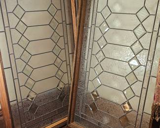 2 Framed Etched & Beveled Glass windows- 2'7x4'1 Came out of Wheeler Building (BID ITEMS)