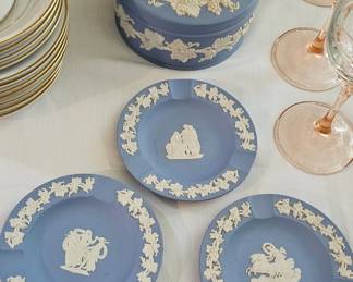Wedgewood -Blue Jasper 3 Ashtrays & Trinket Box