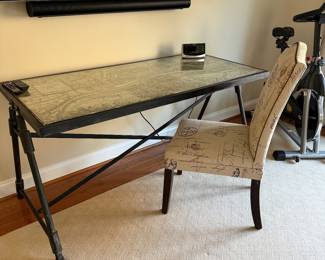 Glass and metal desk - map under glass