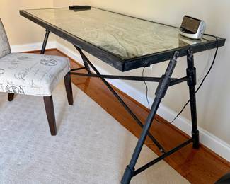 Glass and metal desk - map under glass