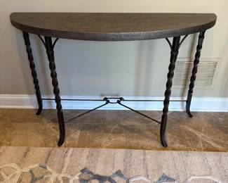 Demi lune side table, metal legs