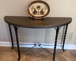 Demi lune side table, metal legs