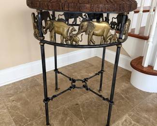 Side table w/brass elephants
