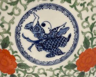 Blue & white Charger, poppies