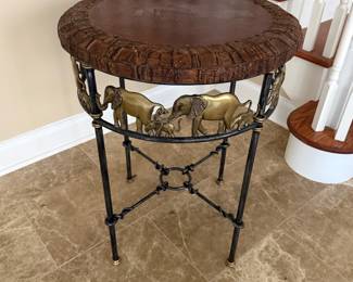 Side table w/brass elephants