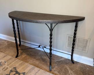 Demi lune side table, metal legs