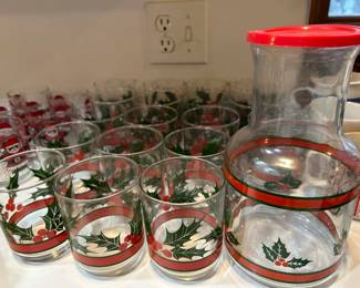 Christmas holly glasses/pitcher