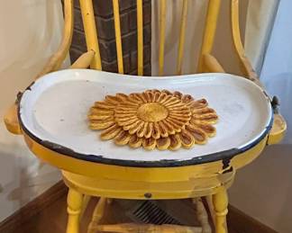 Vintage high chair enamel tray