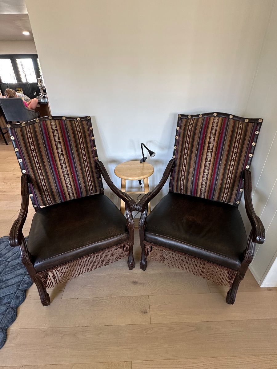 Custom Western Ranch Chairs with Buckshot Shell Detail (Pair)