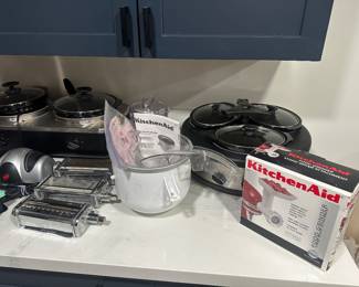 Crockpot, Kitchen Aid attachments, knife sharpener